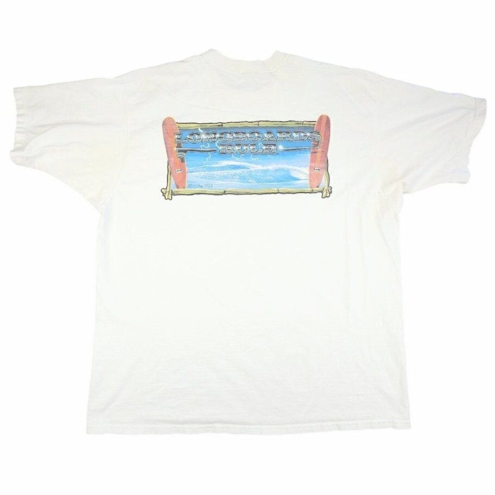 Vintage Longboards Rule T Shirt Mens Size 2XL White 90s Surfing Made In USA
